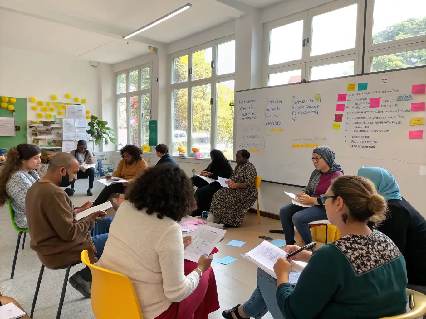 A photograph of a workshop session in progress, with attendees actively participating and engaging with the speaker.